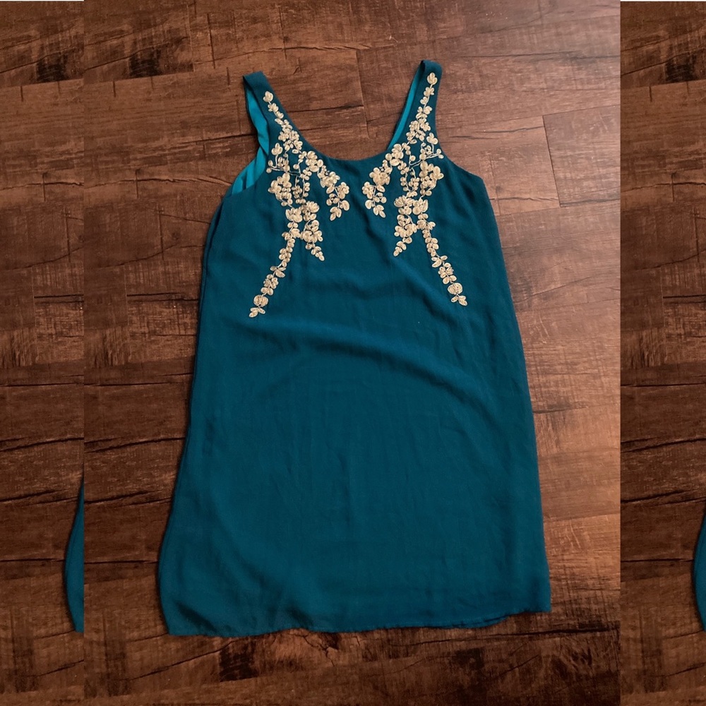 Teal Sheer Overlay, Fully Lined, Mini Dress, Soutache Trim, ModCloth, Small